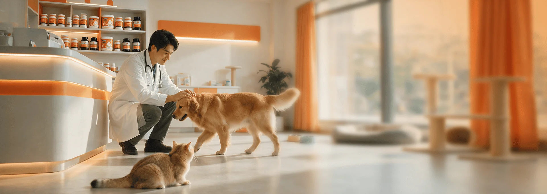 宠物医生为犬猫提供健康检查